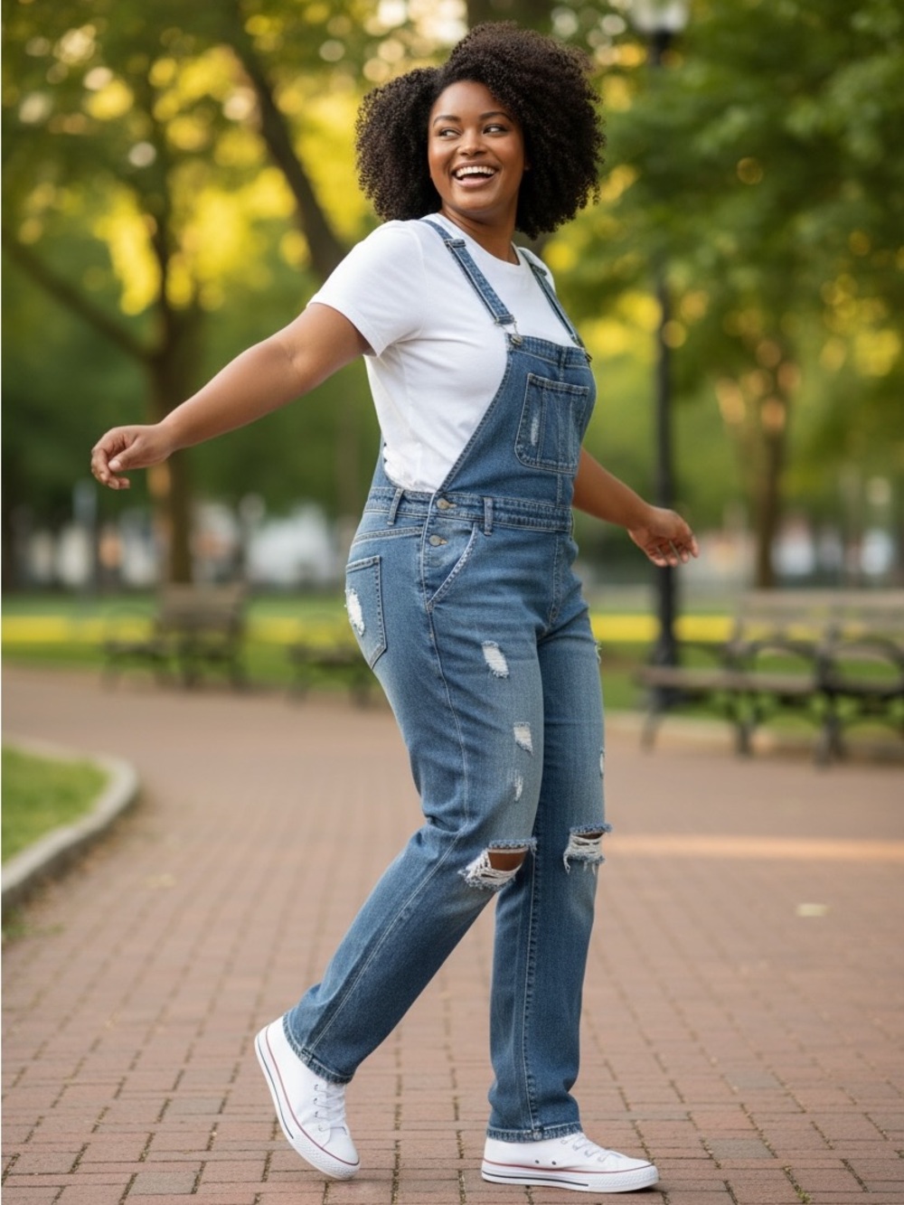 Relaxed Distressed Denim Overalls for Women - Blue
